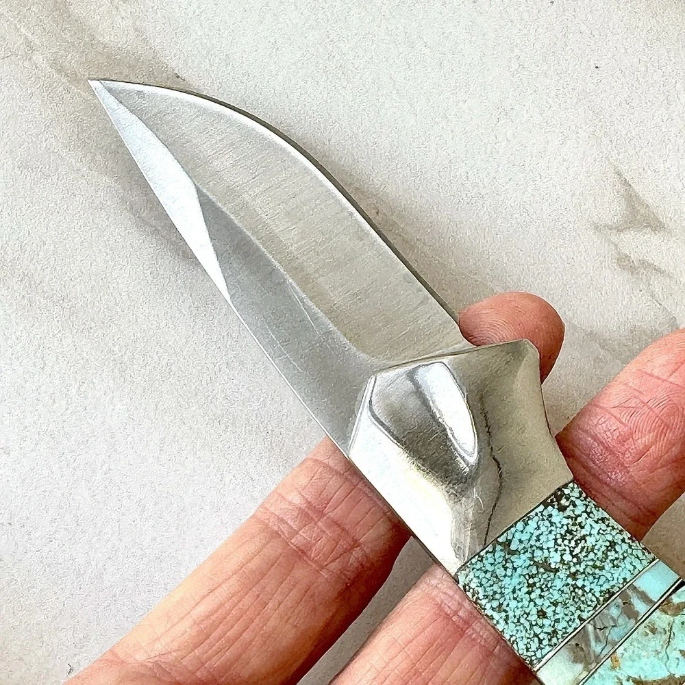 Native Amer Navajo Hunting Knife Number 8 Turquoise Francisco Drop Point Mosaic3